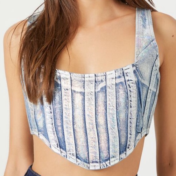 Iridescent Denim Jean Corset M Euphoria Britney Look - Picture 4 of 11